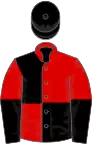 Red and black quartered, halved sleeves, black cap