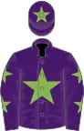 Purple, light green star, light green stars on sleeves, light green star on cap