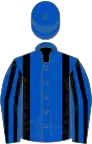 Royal blue, black braces, striped sleeves