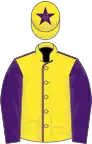 Yellow, purple seams, sleeves and star on cap