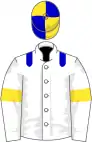 White, blue epaulets, yellow armlets, yellow and blue quartered cap