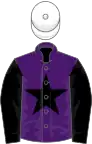 Purple, black star and sleeves, white cap