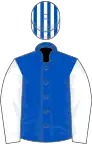 Royal blue, white sleeves, striped cap