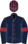 Dark blue, maroon seams and armlets, striped cap
