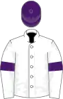 White, purple armlet, purple cap