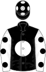 Black, white disc, white sleeves, black spots, black cap, white spots
