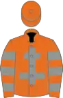 Orange, grey cross of lorraine, hooped sleeves, orange cap