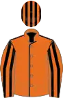 Orange, black seams, striped sleeves and cap
