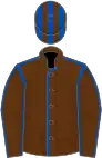 Brown, royal blue seams, striped cap