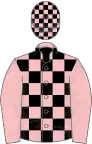 Pink, black checked, pink sleeves, pink cap, black checked