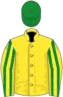 Yellow, yellow sleeves, green striped, green cap