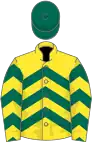 Yellow, dark green chevrons, dark green cap