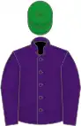 Purple, purple sleeves, green cap