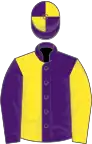 Purple and Yellow (halved), sleeves reversed, quartered cap