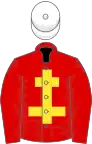 RED, yellow cross of lorraine, white cap