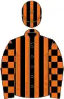 Black and orange stripes, check sleeves, striped cap
