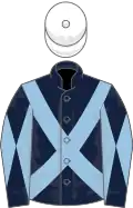 Dark blue, light blue cross belts, diabolo on sleeves, white cap