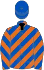 Royal blue and orange diagonal stripes, royal blue cap