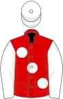 Red, large white spots, sleeves and cap