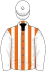 Orange and white stripes, white sleeves and cap