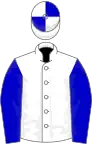 White, blue sleeves, quartered cap