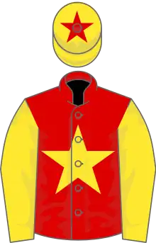 Red, yellow star, yellow sleeves, yellow cap, red star