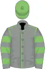 Grey, light green seams, hooped sleeves, light green cap