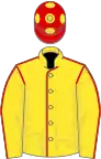 Yellow, red seams, red cap, yellow spots