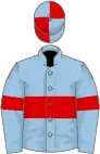 Light blue, red hoop and armlets, quartered cap