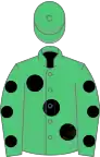 Emerald green, large black spots, black spots on sleeves, emerald green cap