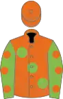 Orange, large Light Green spots, Light Green sleeves, Orange spots