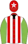 Red and white stripes, light green sleeves, red cap, white star