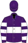 Purple, white hoop, hooped sleeves, purple cap