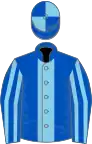 Royal blue, sky blue stripe, striped sleeves, quartered cap