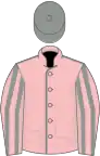 Pink, grey seams, striped sleeves, grey cap