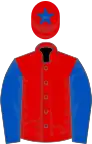 Red, royal blue sleeves, red cap, royal blue star