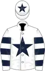 White, dark blue star, hooped sleeves and star on cap