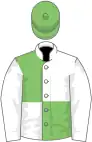 Light green and white (quartered), white sleeves, light green cap