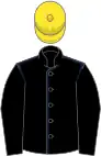 Black, dark blue seams, black sleeves, yellow cap