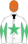 White, emerald green star, diabolo on sleeves, orange cap