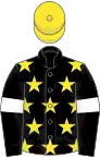 Black, yellow stars, black sleeves, white armlets, yellow cap