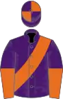 Purple, orange sash, halved sleeves, quartered cap