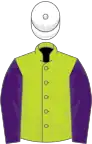 Lime green, purple sleeves, white cap