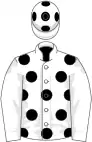 WHITE, black spots, white sleeves, white cap, black spots