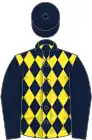 Dark blue and yellow diamonds, dark blue sleeves and cap