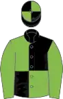 Black and light green quartered, light green sleeves, quartered cap