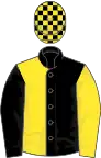 Black and yellow (halved), reversed sleeves, check cap