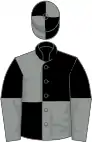 Black and grey quartered, halved sleeves, quartered cap