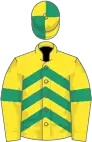 Yellow, emerald green chevrons and armlets, quartered cap