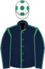 Dark blue, emerald green seams, white cap, emerald green spots